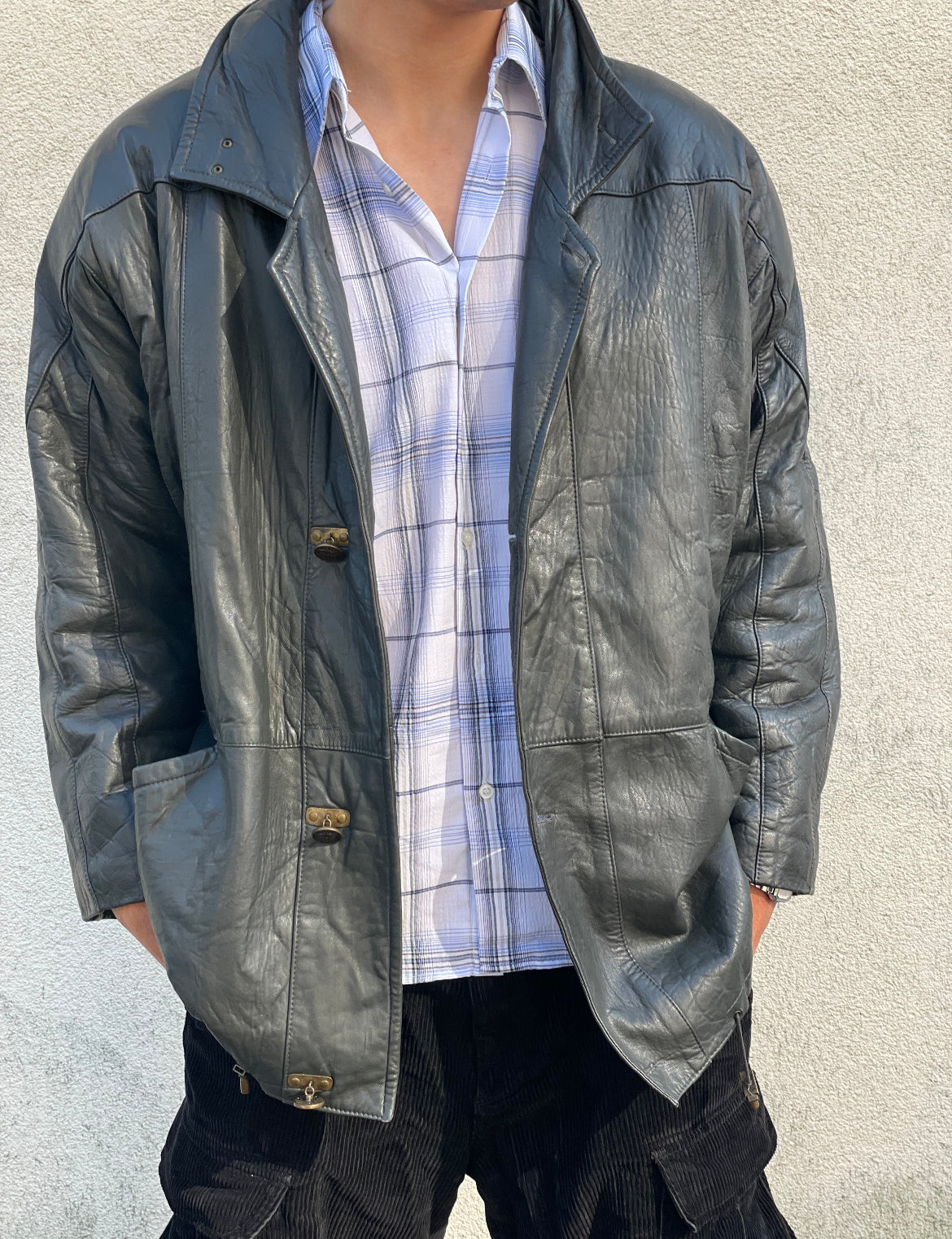 Oversized schwarze Lederjacke - Kleiderhaufen - Default Title