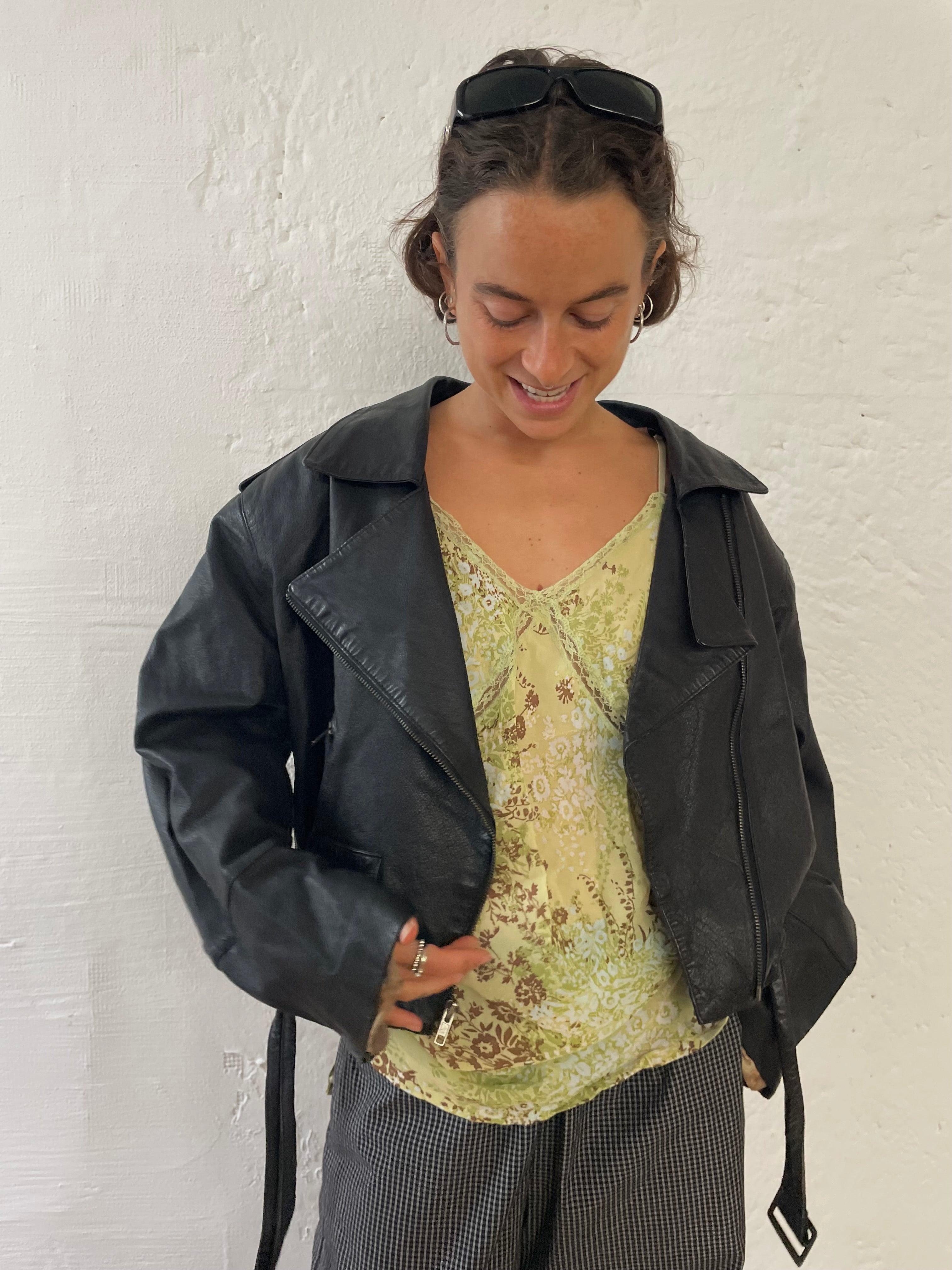 Lederjacke Schwarz Oversized M