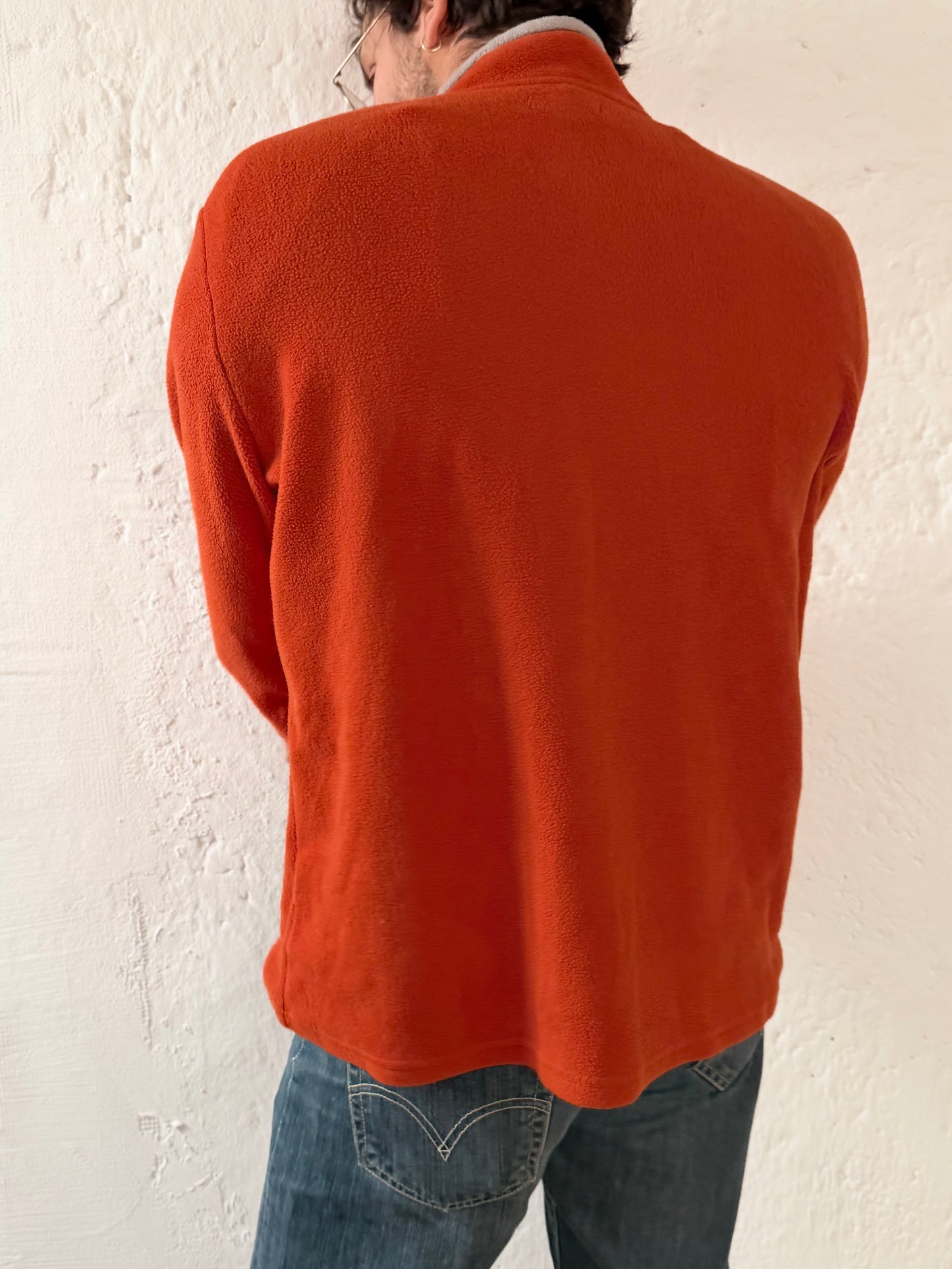 Fleece Pullover Orange Zip Neck with Front Graphic Unisex – L