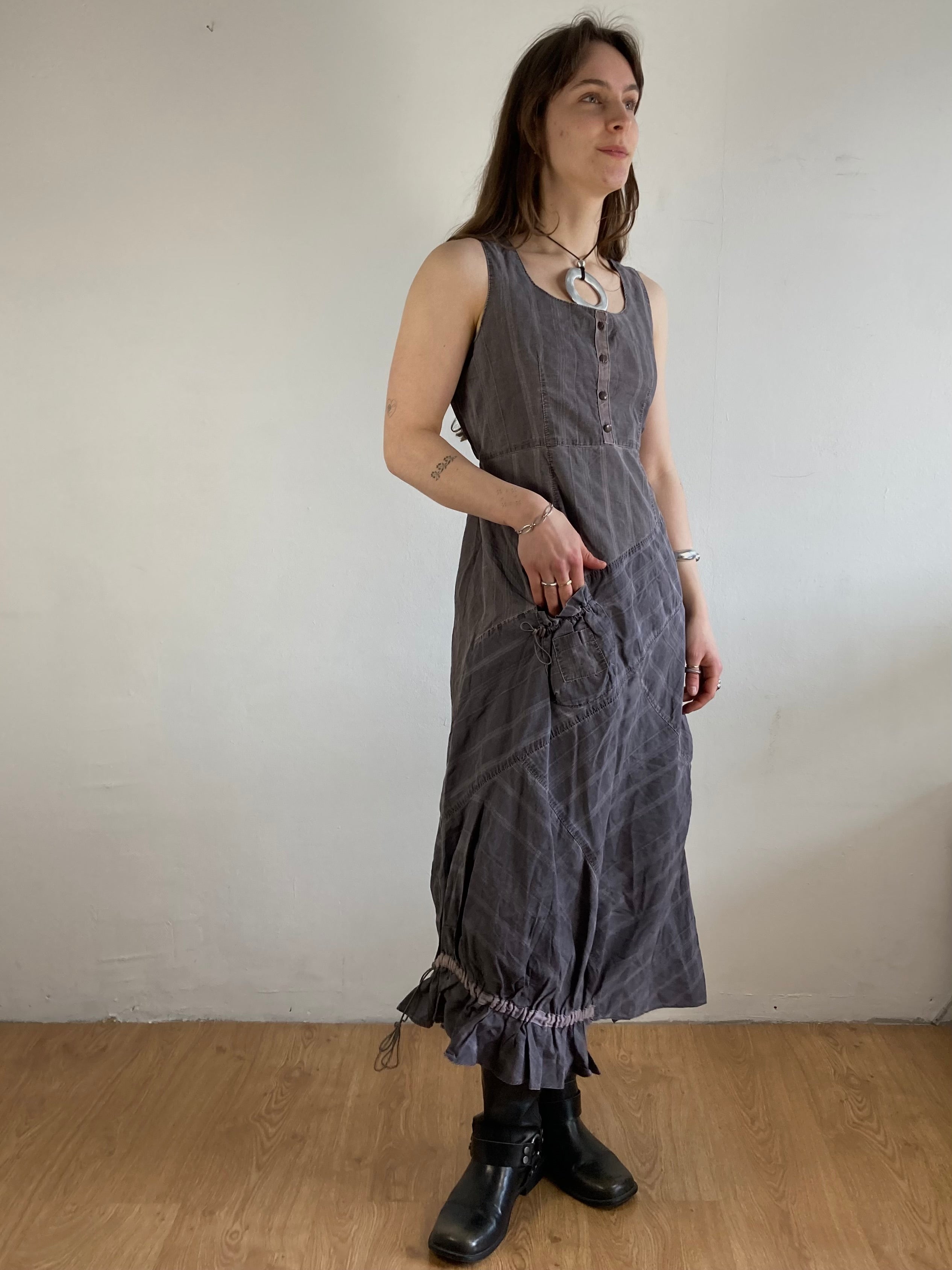 Dress Vintage Y2K Grey Purple Multi Detail Flowing Layering Summer Women – S/M