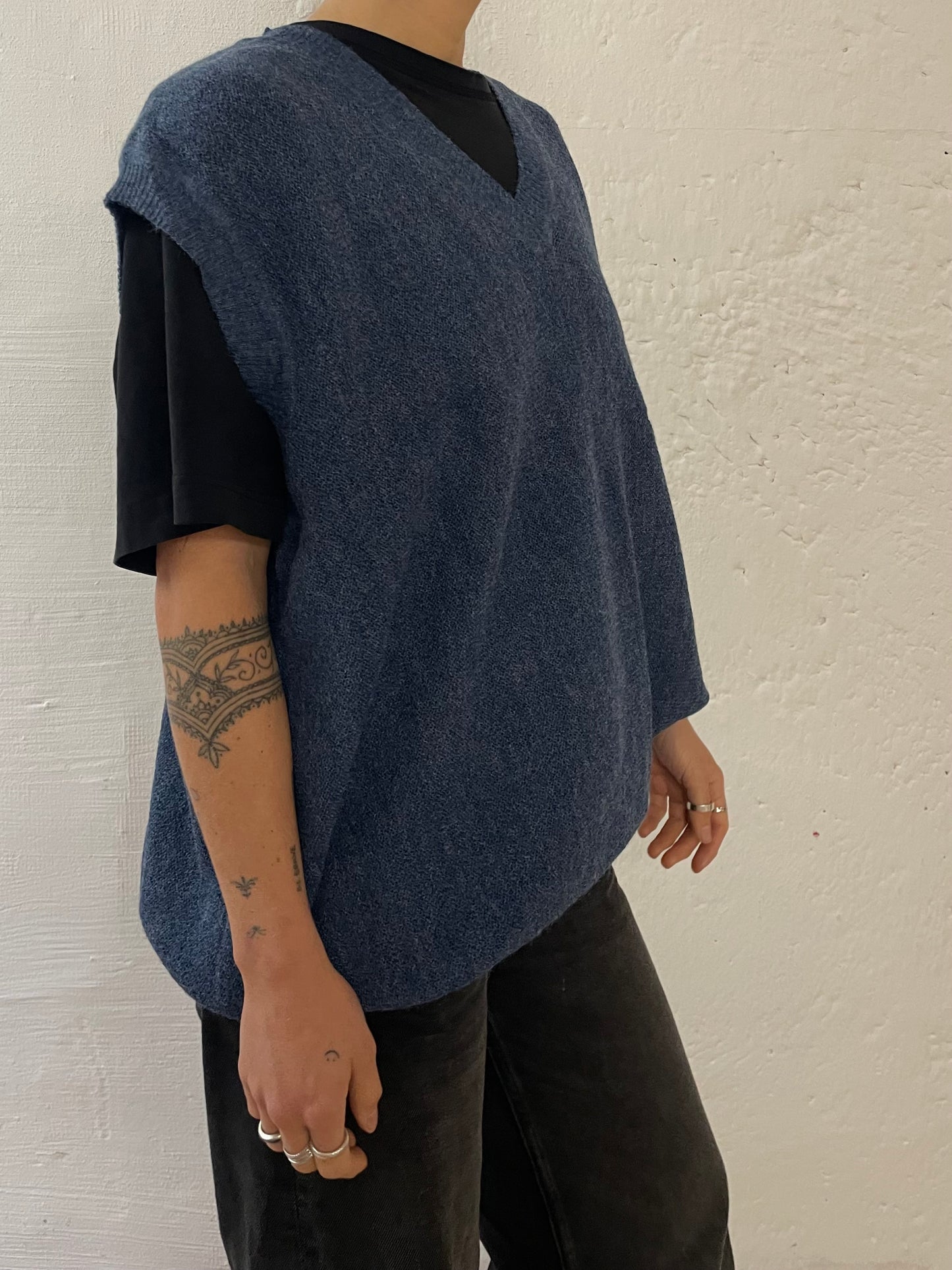 Vintage Alpaca Wool Pullunder – Made in Peru – Blue – Size L