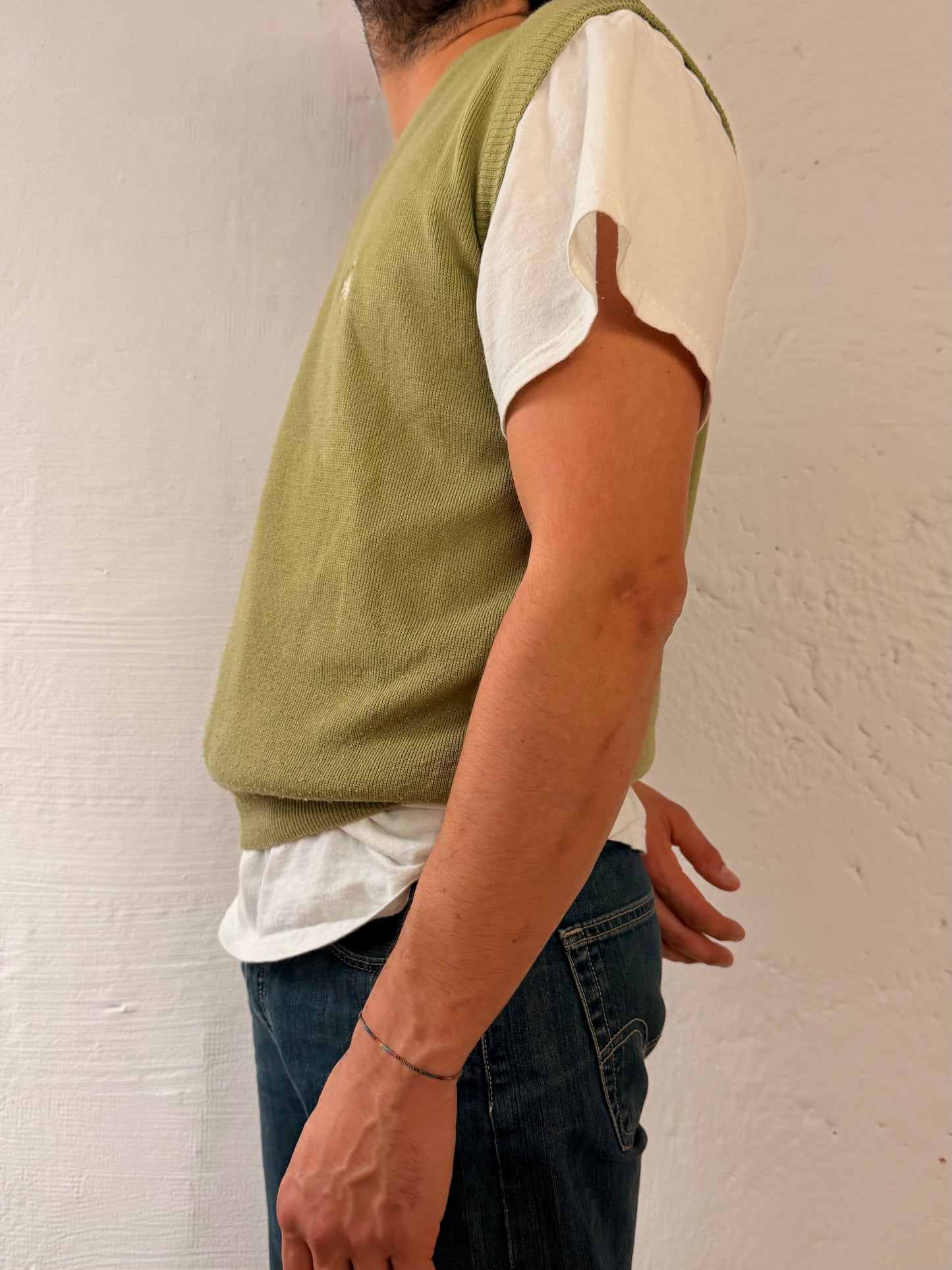 Pullunder Pullover Vest Green with Front Logo Unisex  – L