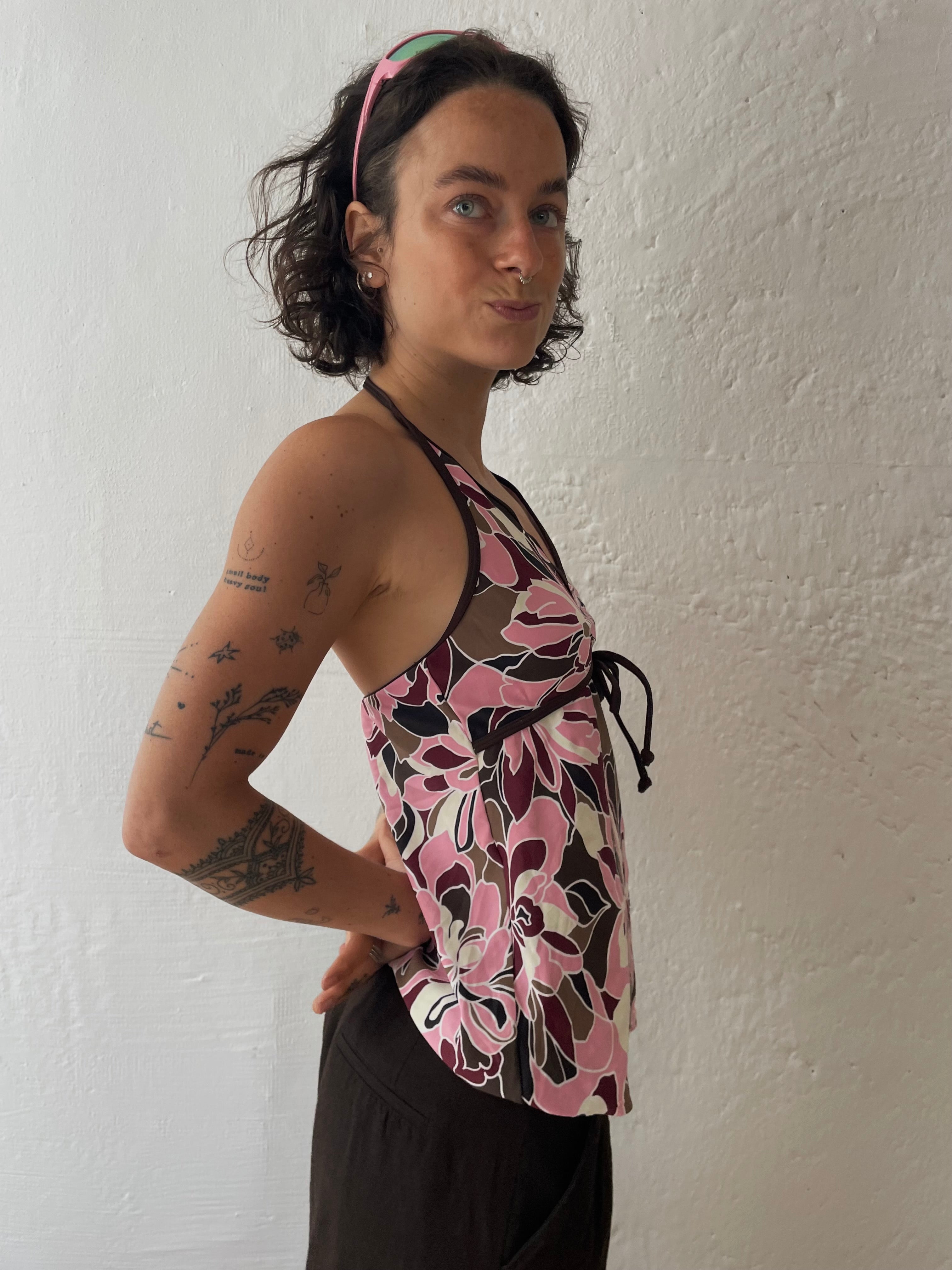 Top Vintage Y2K Halter Neck Layering Pink Women – S