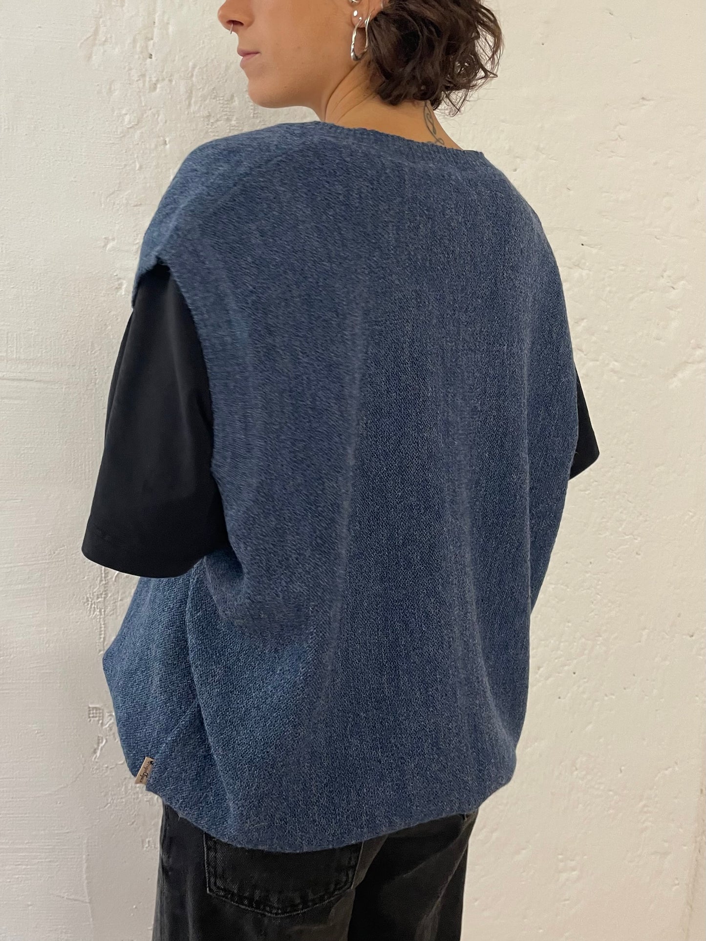 Vintage Alpaca Wool Pullunder – Made in Peru – Blue – Size L
