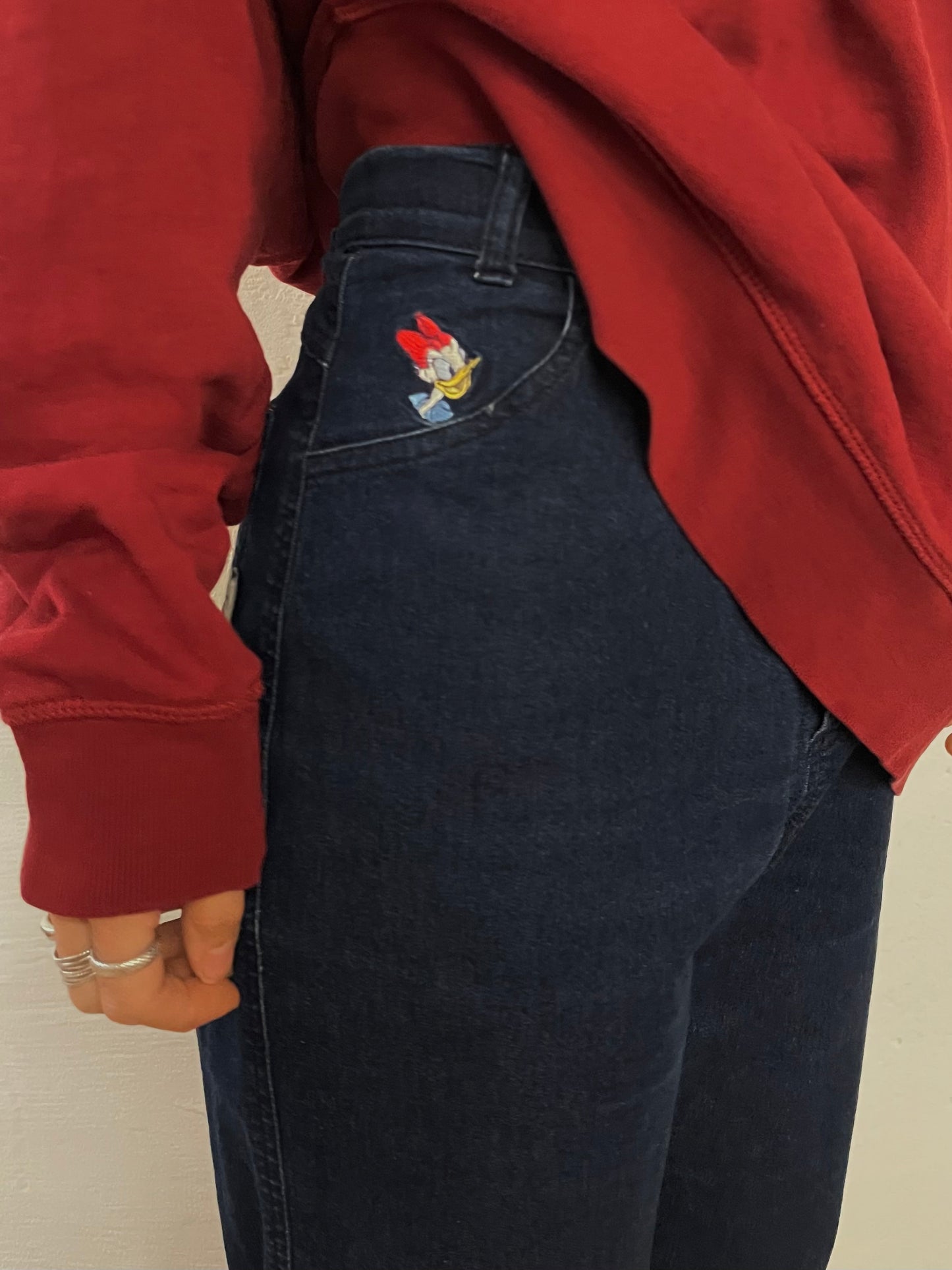 Vintage Stretchy Disney Jeans Donald Duck & Daisy Embroidered Blue Pants - S
