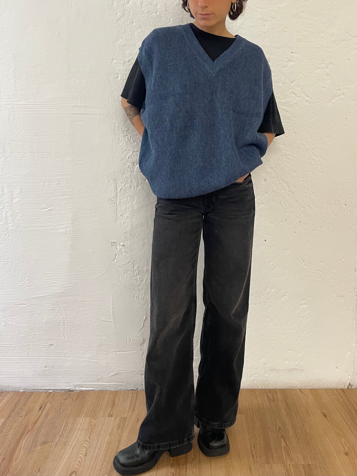 Vintage Alpaca Wool Pullunder – Made in Peru – Blue – Size L