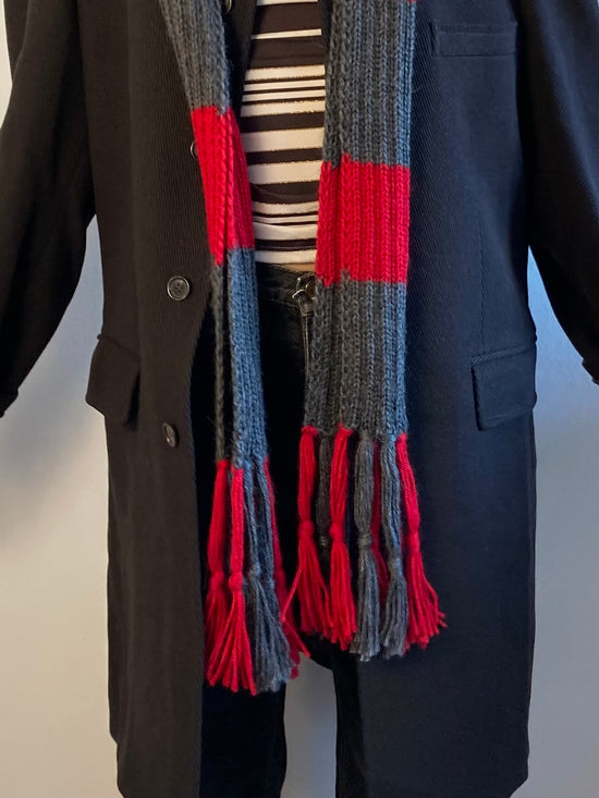 Scarf Grey Red Wool Extra Long Over 2m Spring Unisex – One Size