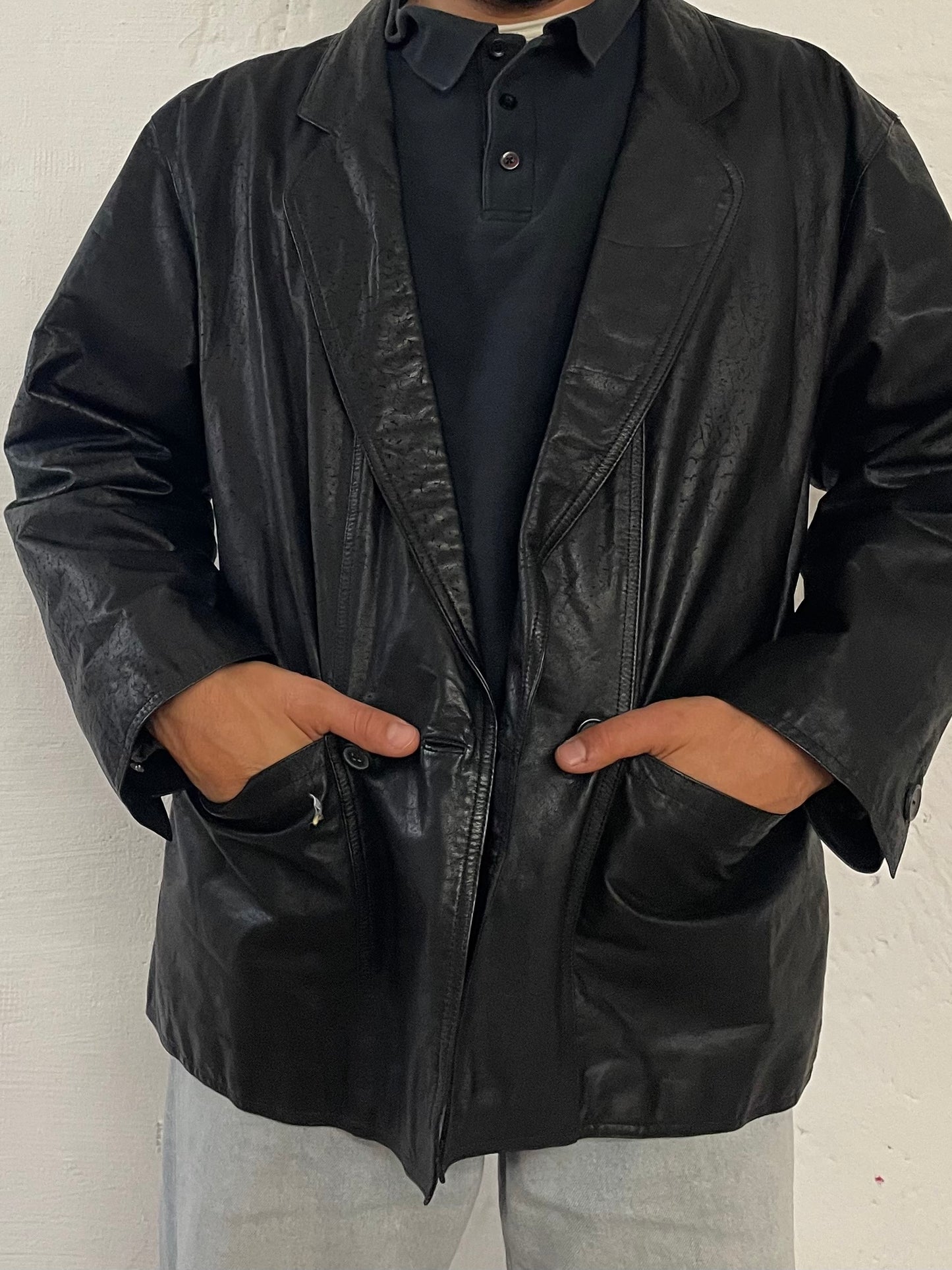 Vintage Montes Leather Jacket Black Genuine Leather – L