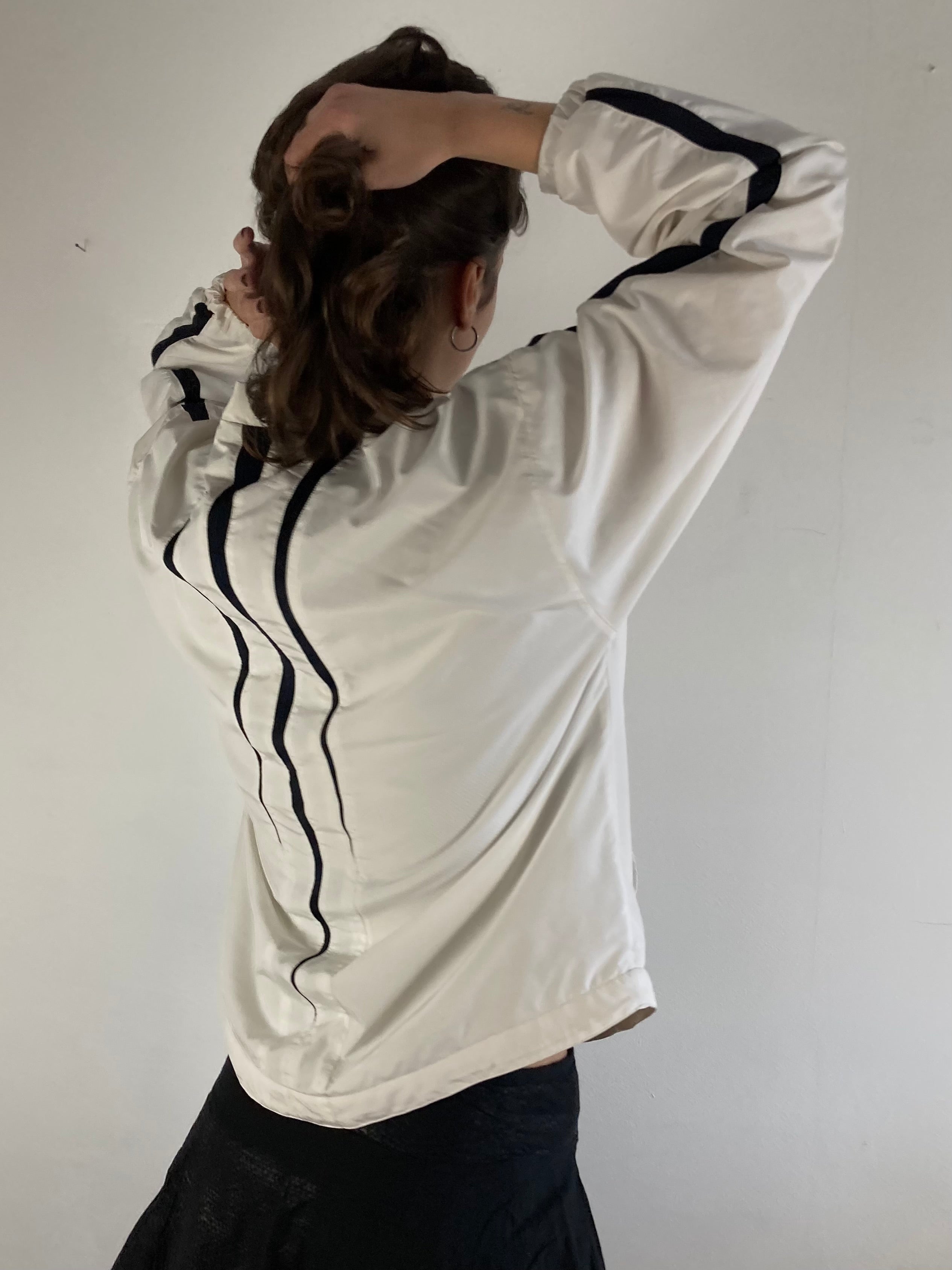Track Jacket Vintage Adidas Sport Unisex White Cream Retro Fit Zip Jacket – L (fits like M)