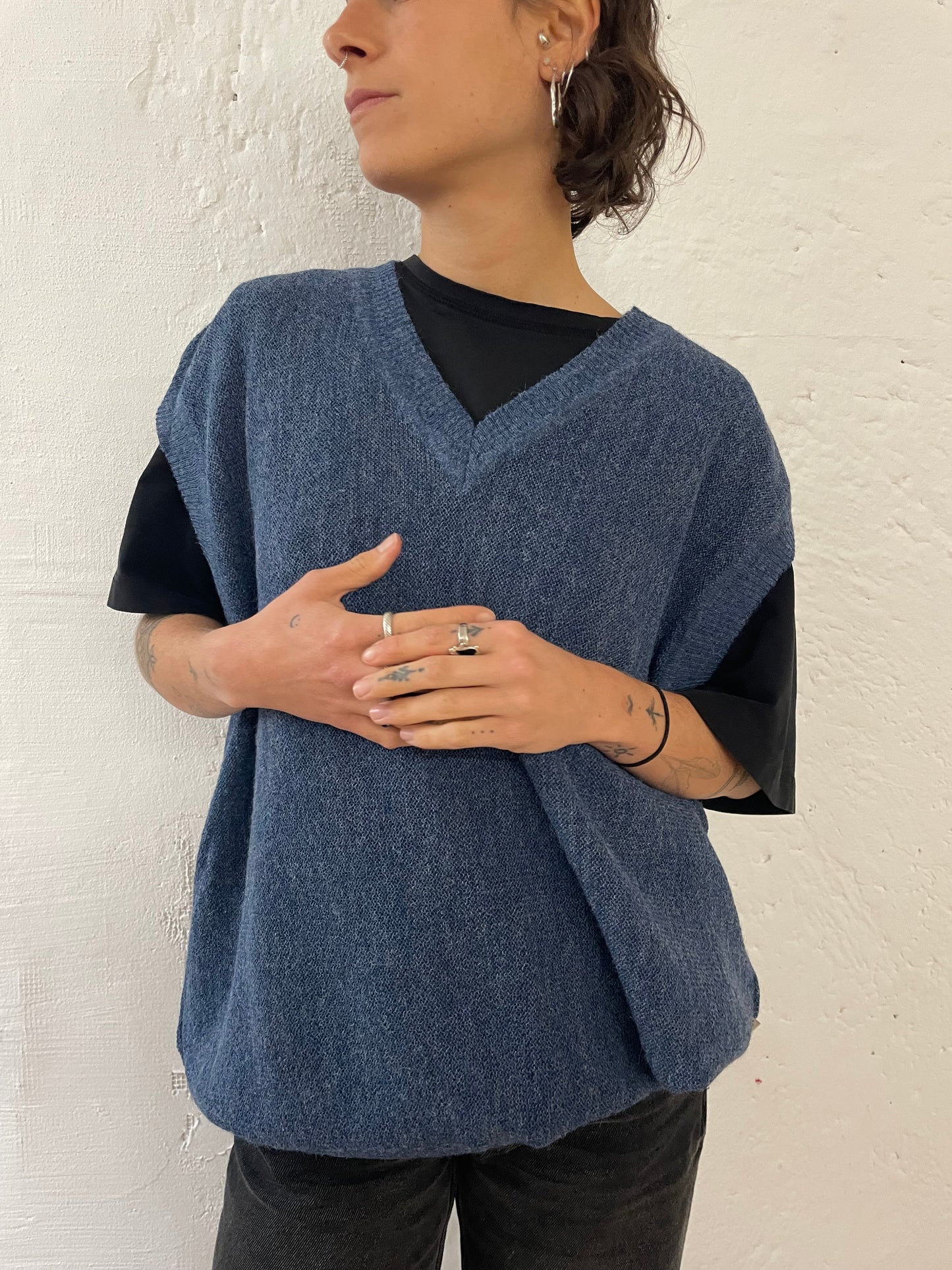 Vintage Alpaca Wool Pullunder – Made in Peru – Blue – Size L