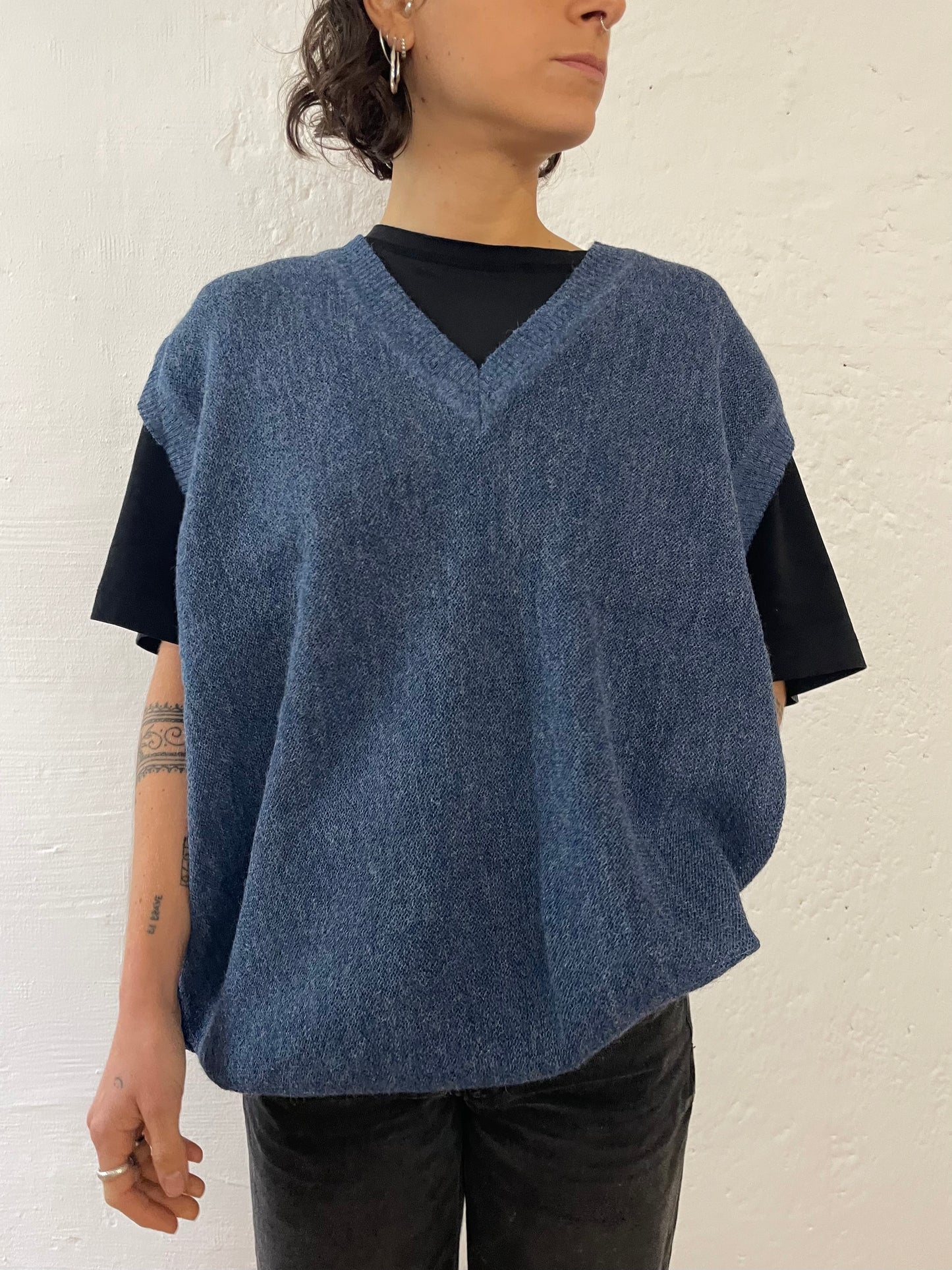 Vintage Alpaca Wool Pullunder – Made in Peru – Blue – Size L