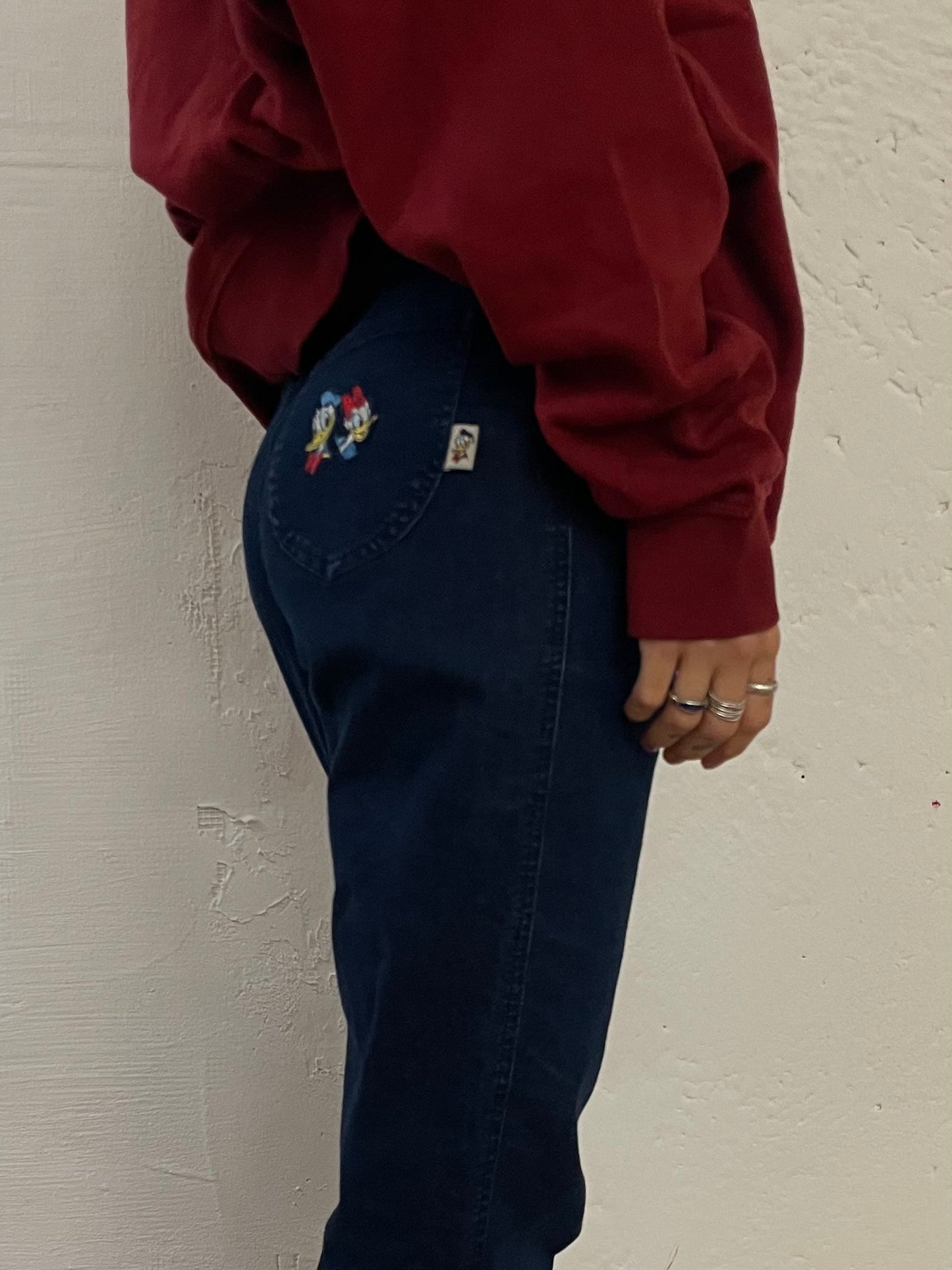 Vintage Stretchy Disney Jeans Donald Duck & Daisy Embroidered Blue Pants - S