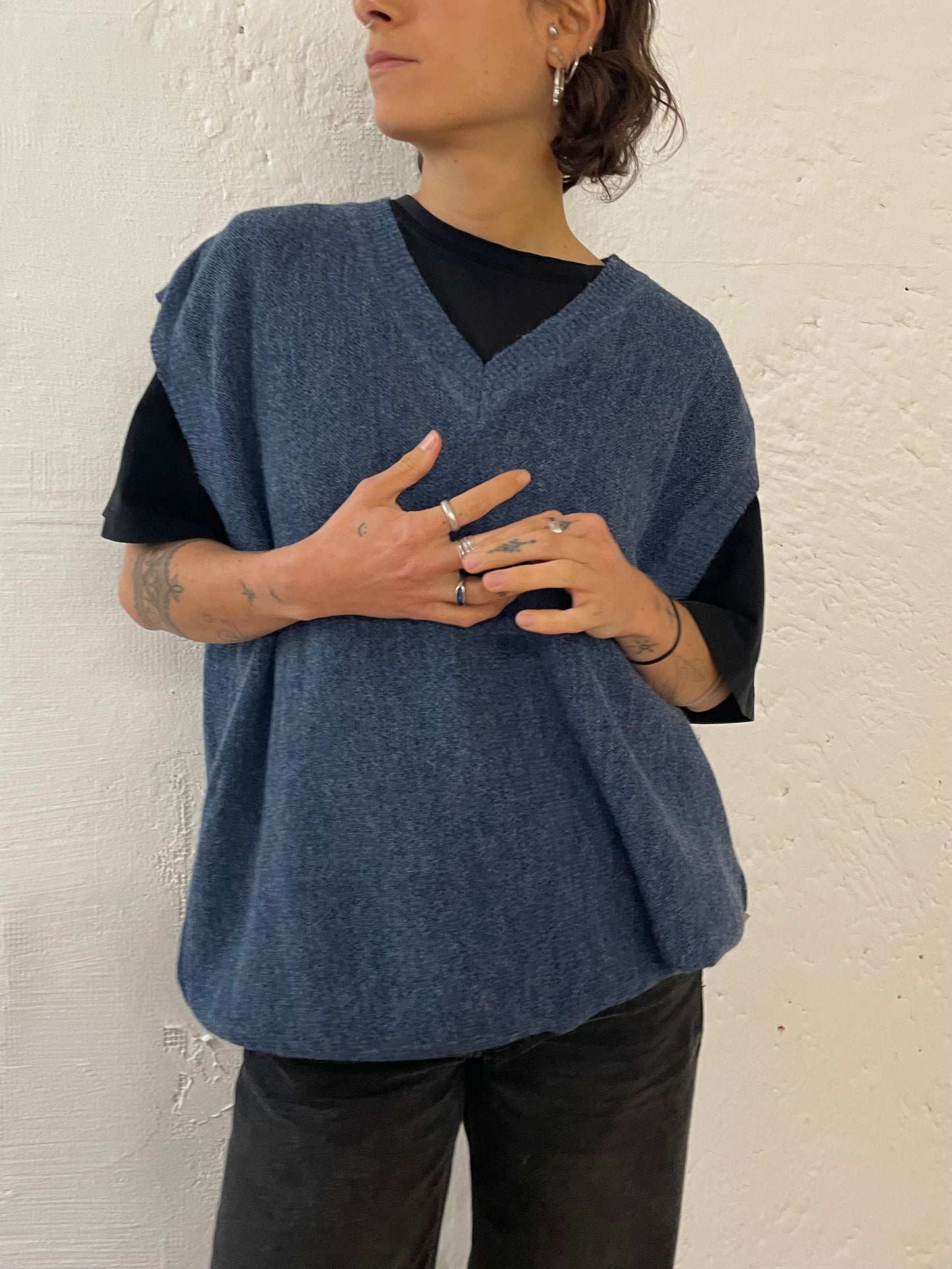 Vintage Alpaca Wool Pullunder – Made in Peru – Blue – Size L