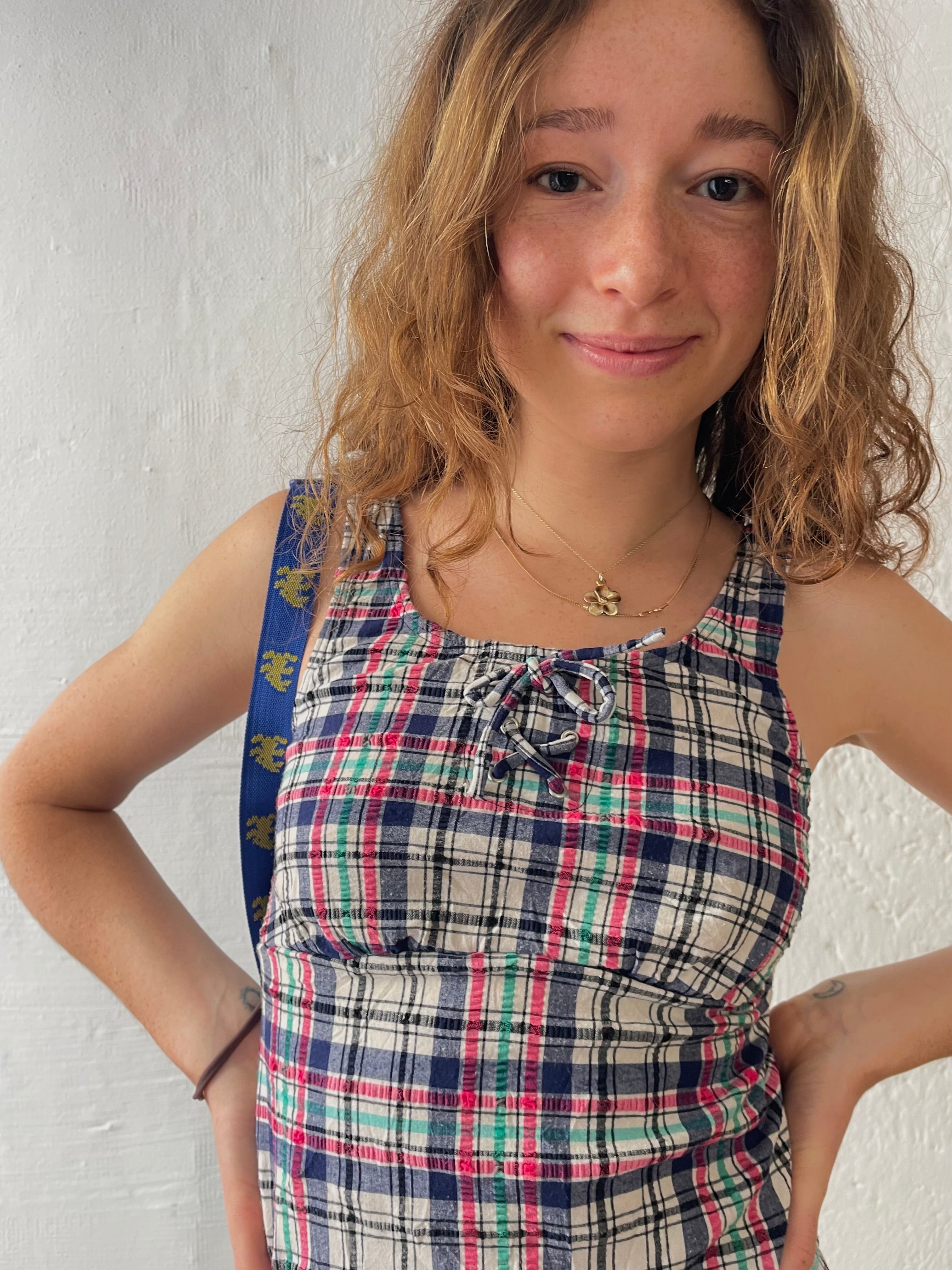 Kariertes Y2K Top mit schnürung S/M - Kleiderhaufen - Default Title