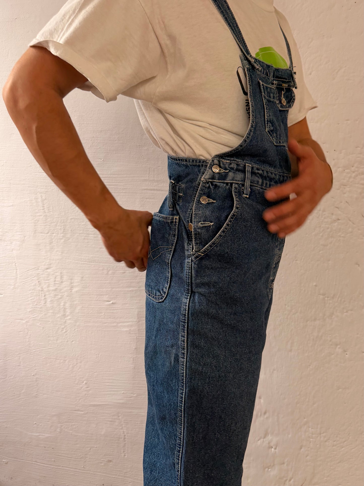 Denim Overalls Connex Blue Adjustable Side Buttons Unisex – L