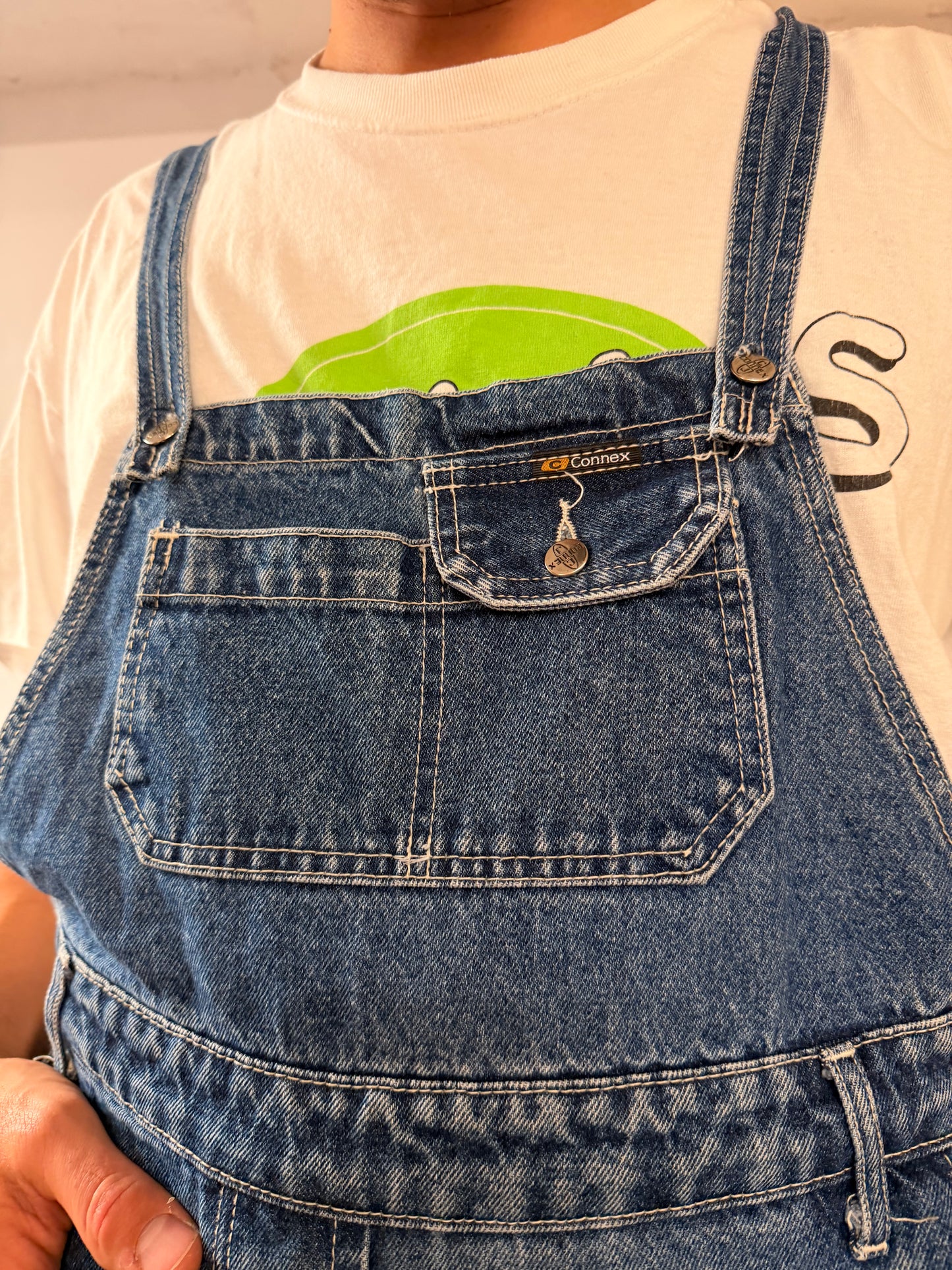 Denim Overalls Connex Blue Adjustable Side Buttons Unisex – L