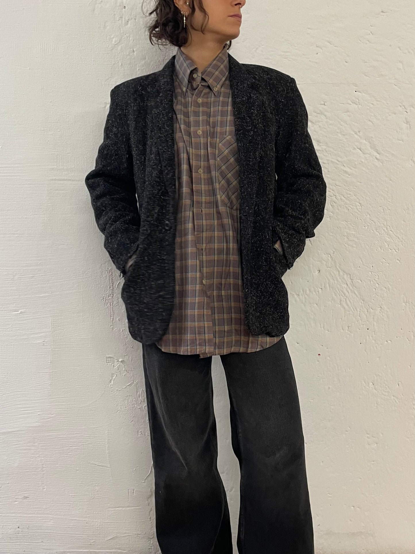 Vintage Wool Blazer Made in England Black & White Details – M/L