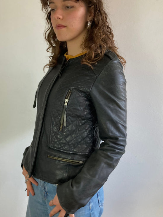 Leather Jacket Vintage Black Genuine Lamb Leather Slim Fit Women – S