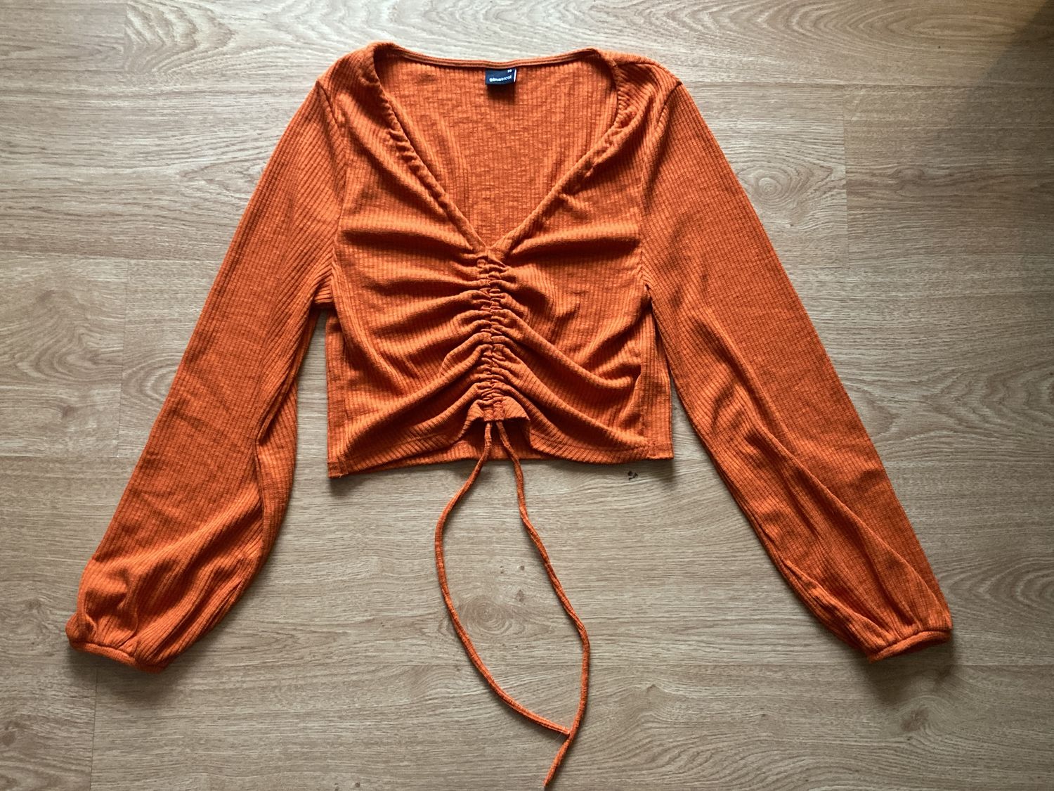 Top Y2K Casual Ribbed Drawstring Detail – S/M