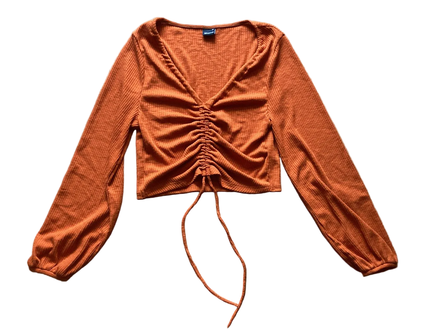 Top Y2K Casual Ribbed Drawstring Detail – S/M