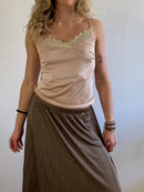 Y2k Spaghetti Top Vintage Lace Pink Beige Summer Women – S/M