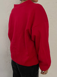 Vintage Cardigan Red with Cat Motifs Made in USA – L