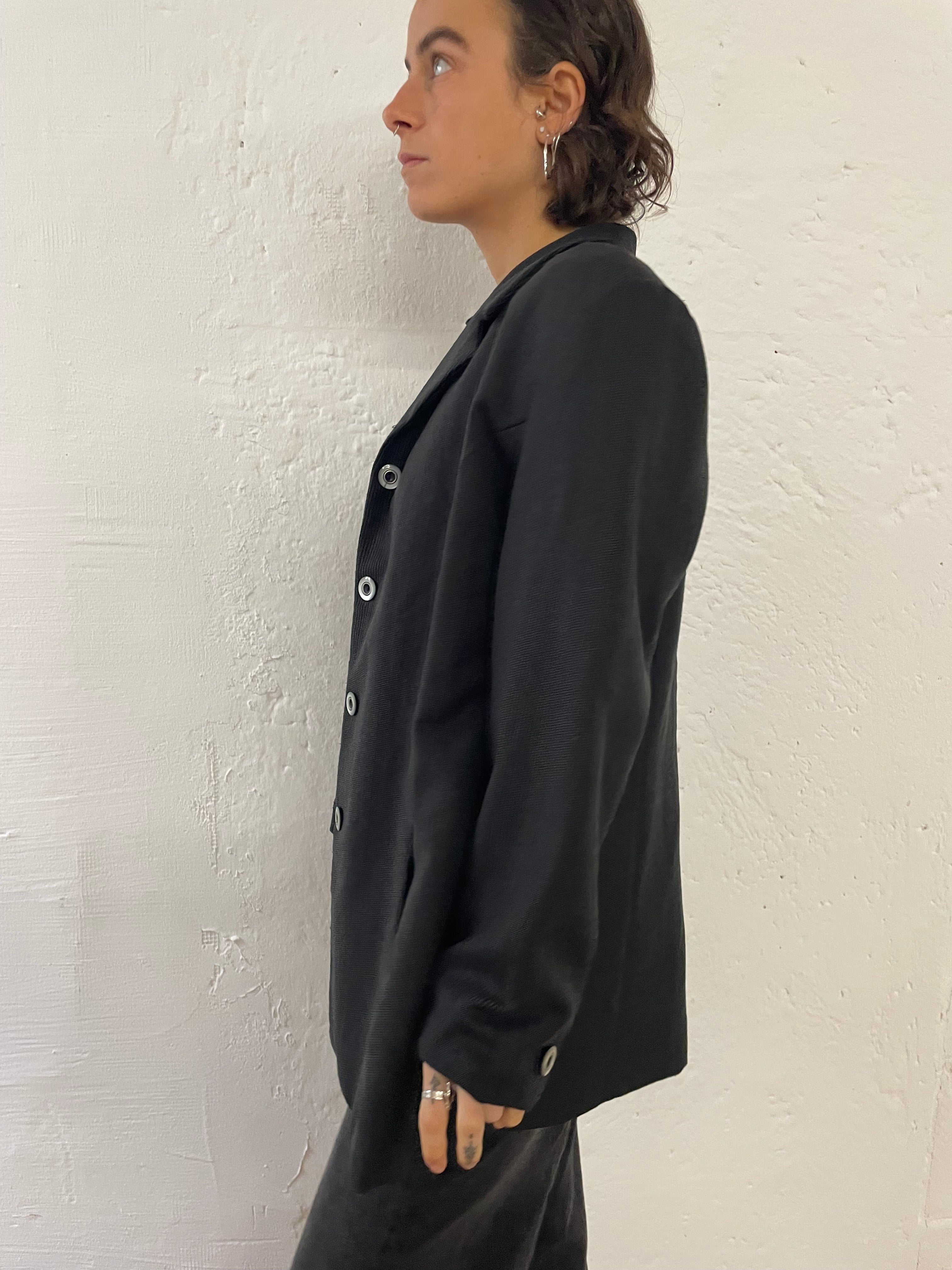 Pinstripe Blazer Long Sleeve Elegant Grey & Black– M/L