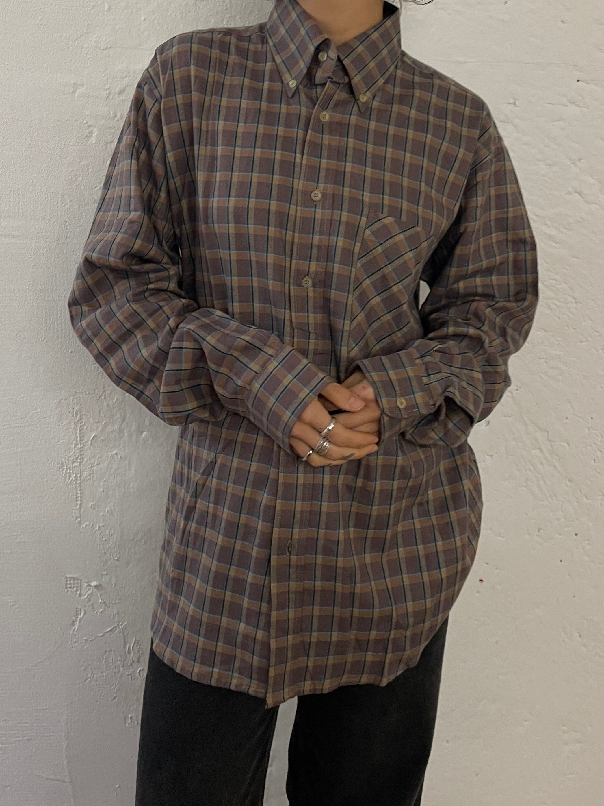 Vintage Redford Checked Shirt Cream & Brown – M