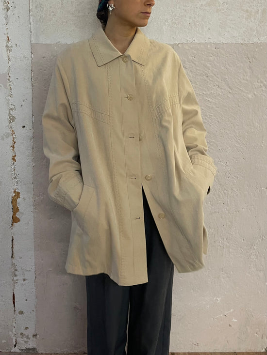 Vintage Trenchcoat Wide Sleeves Mid-Length Beige Cream – M