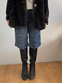 Jacket Vintage Brown Faux Fur Button Detail Warm Layering Oversized Unisex – M