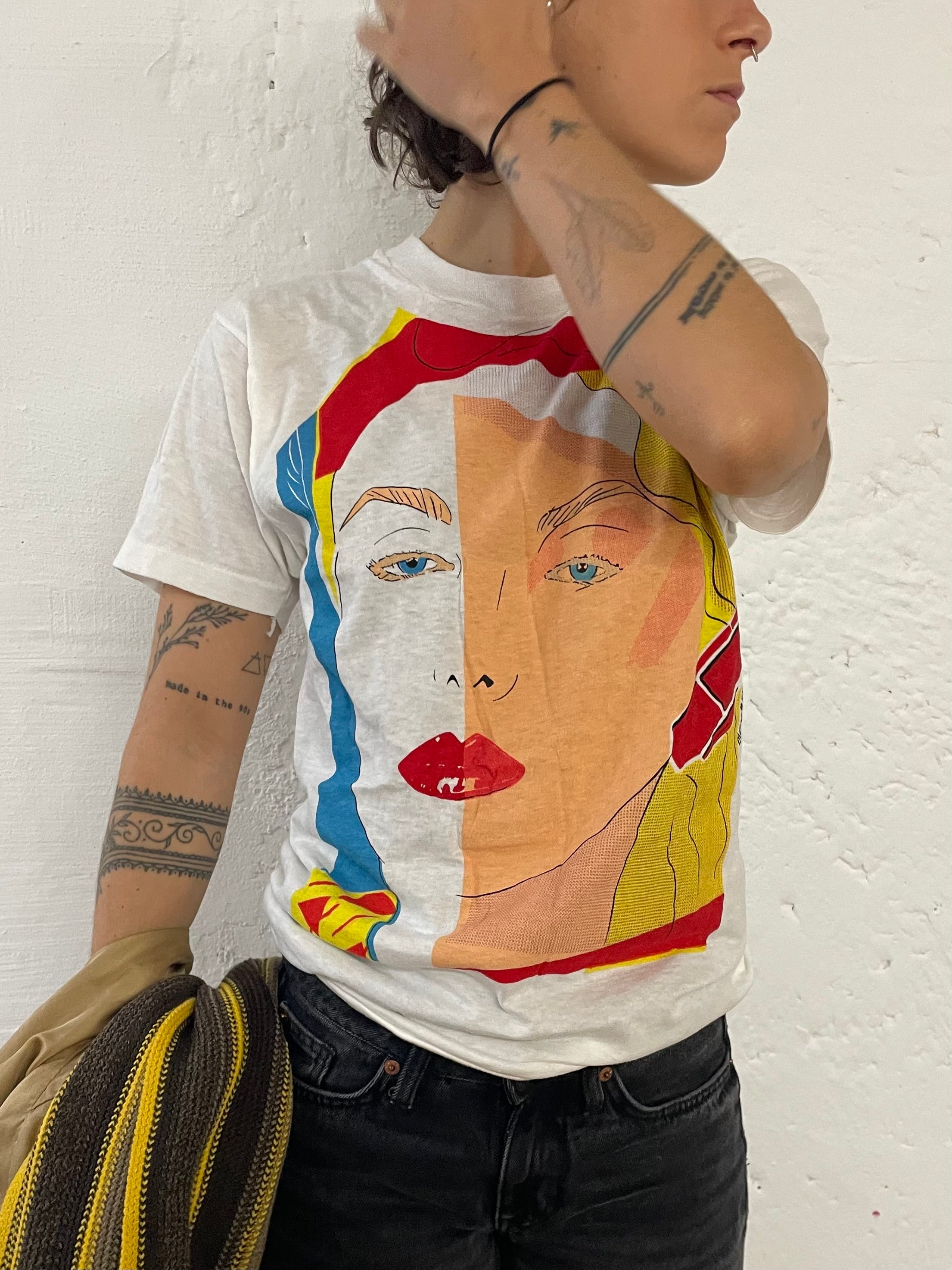 Screen Stars T-Shirt Large Front Print White – M