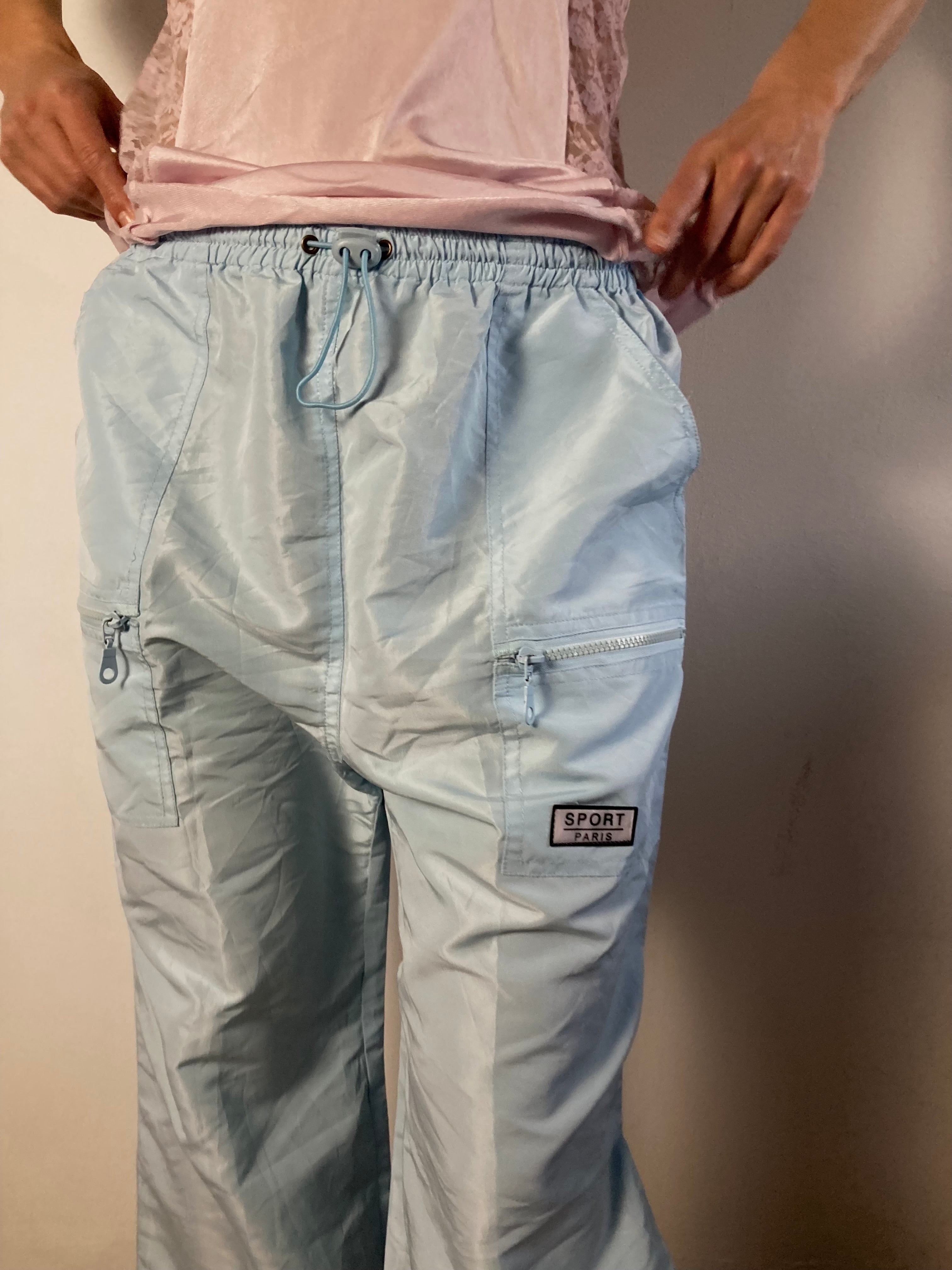 Track Pants Sport Paris Light Blue Adjustable Waist Long Unisex – M