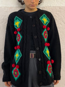 Beautiful Black Cardigan with Lovely Red Pom-Poms - Kleiderhaufen - Default Title
