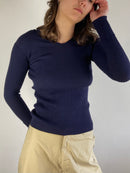 Longsleeve Vintage Layering Dark Blue Stretch Slim Fit Minimal – S/M