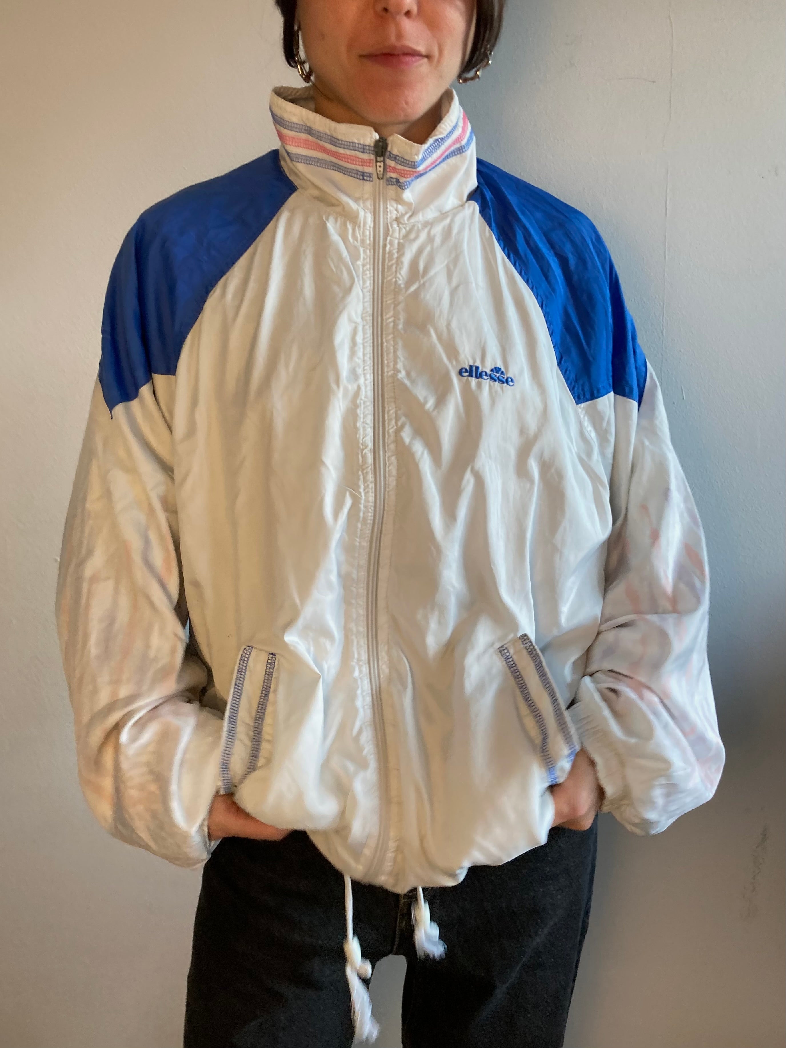 Jacket Vintage Track Jacket Ellesse Cream Zip Sports Unisex – L