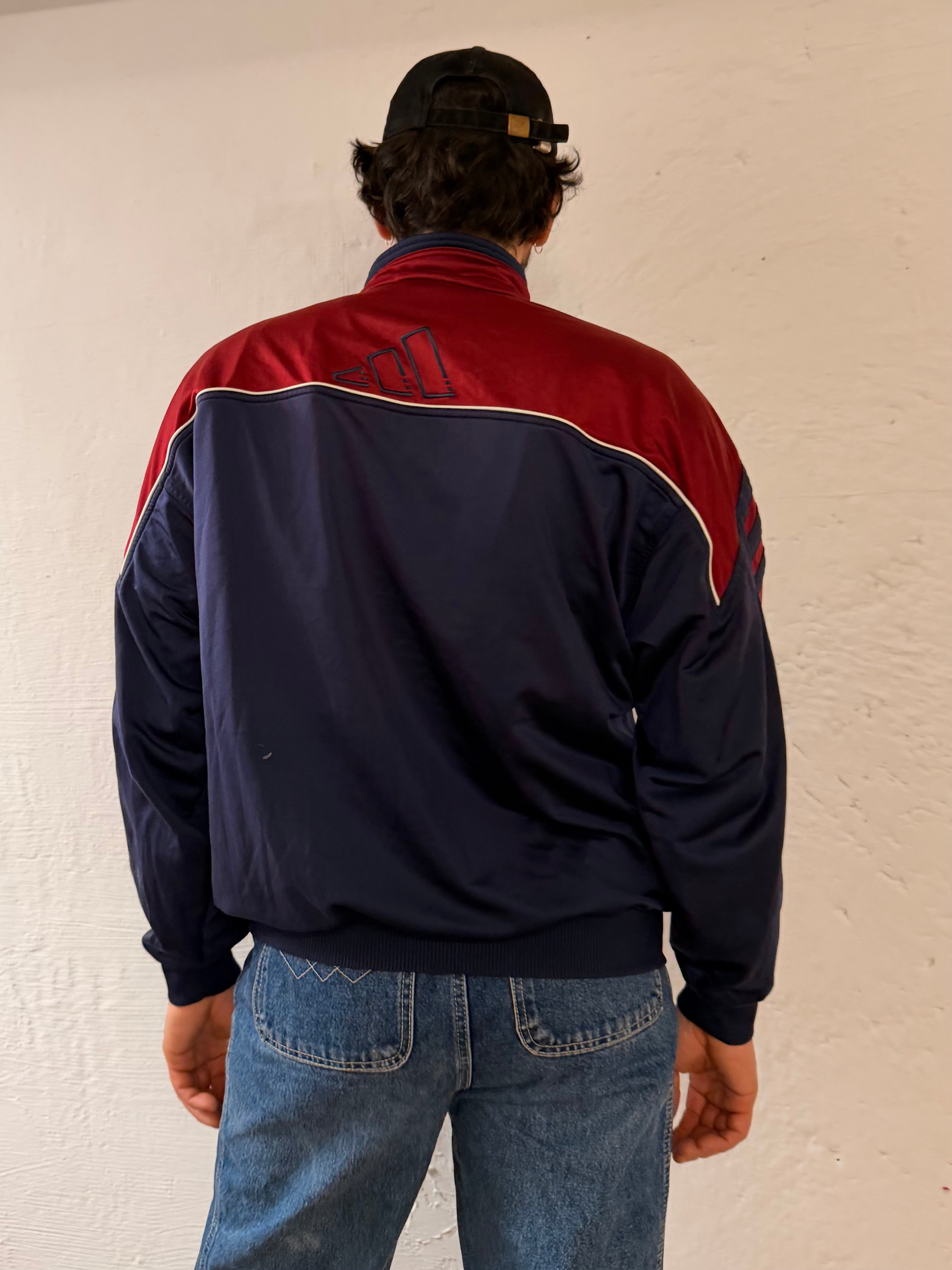 Vintage Track Jacket Adidas Blue Purple & Red Details Front & Back Logo Unisex – L