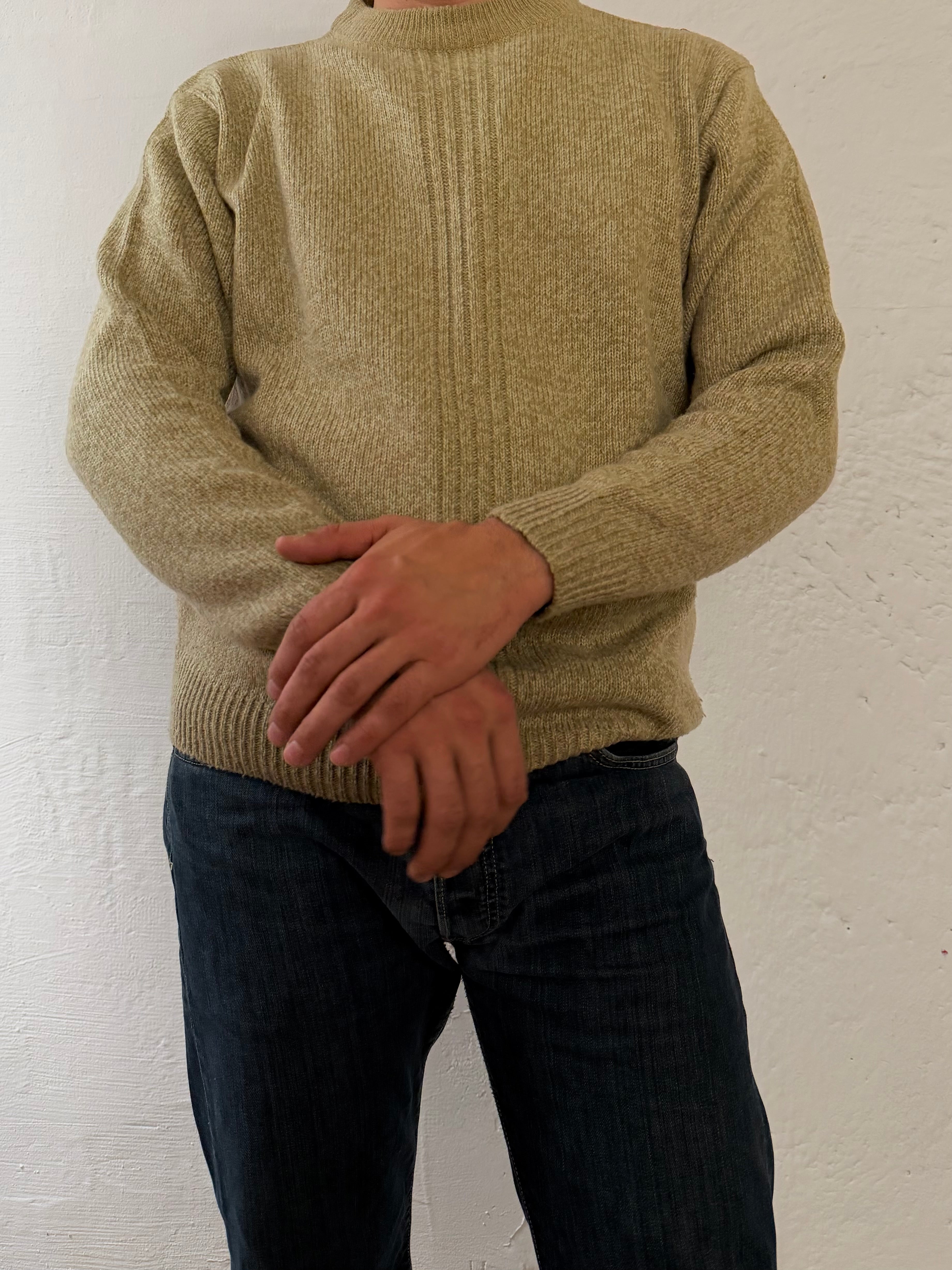 Pullover Authentic Yellow Cream Ocher Wool Blend Longsleeve Unisex  – XL