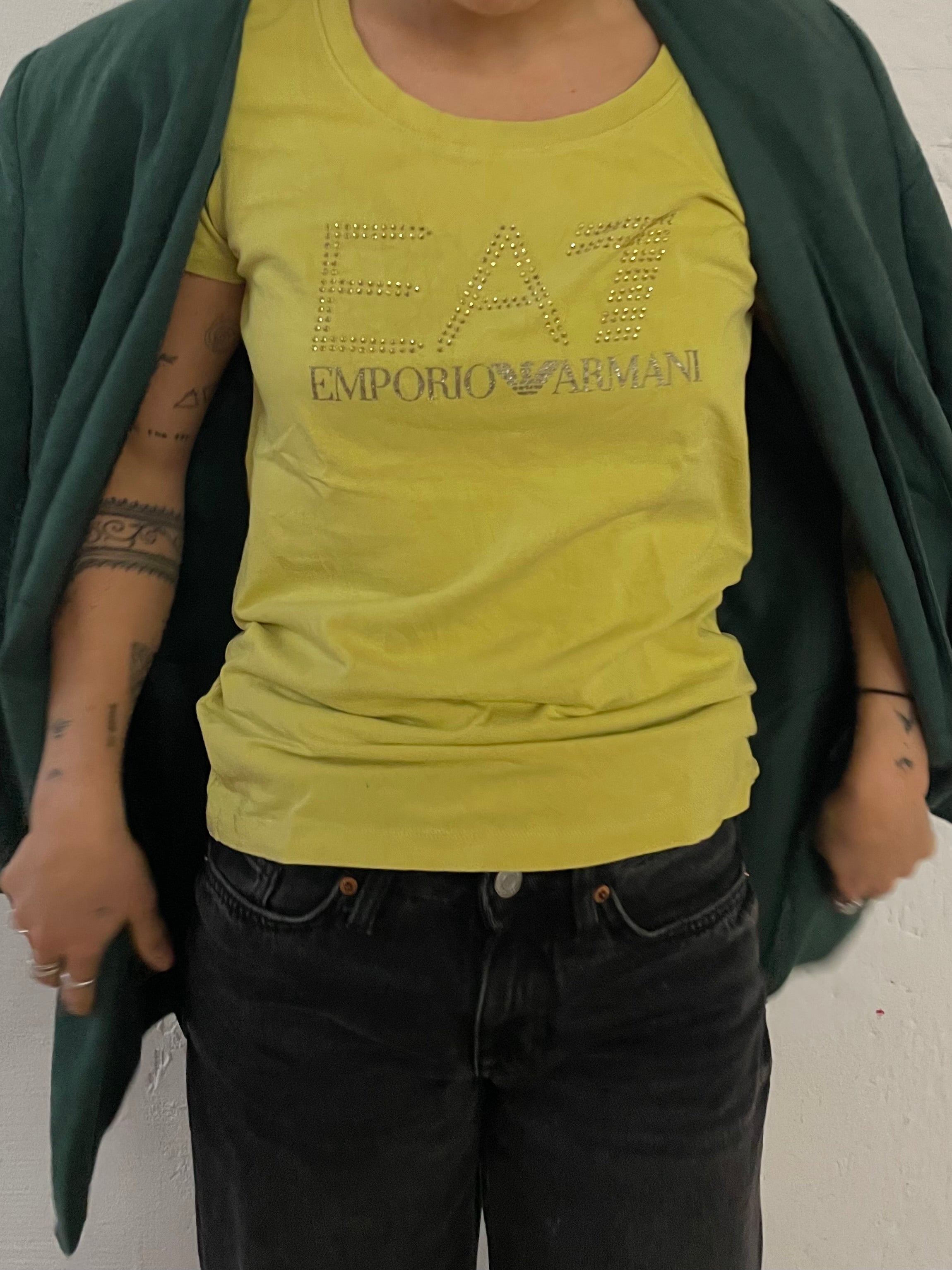 Vintage Armani T-Shirt Glitter Print & Rhinestones Front – S/M