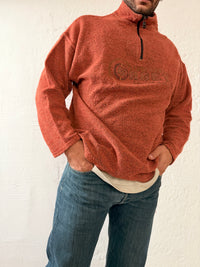 Vintage Zip Wool Pullover Giramondo Orange Front Stitching – L