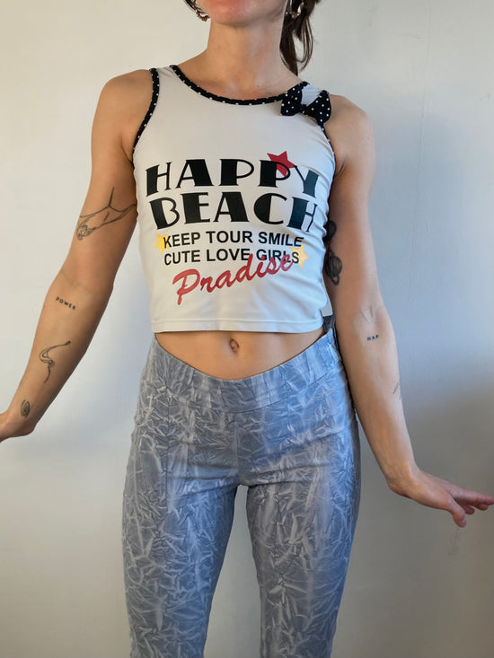 Top Vintage Y2K Spaghetti Strap Happy Beach Front Print Women – XS