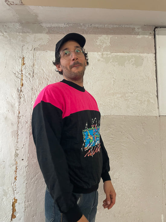 Vintage Sweater Front Pattern Pink Black Unisex – M/L