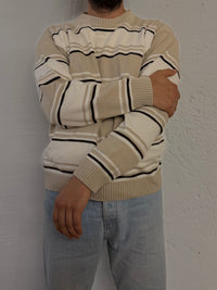 Basic Line Striped Longsleeve Sweater Beige 100% Cotton – L