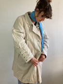 Trench Coat Vintage Cream Beige Trench Oversized Spring Patterned Women – M