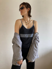 Spaghetti Top Vintage Black Grey Polyester Women – M
