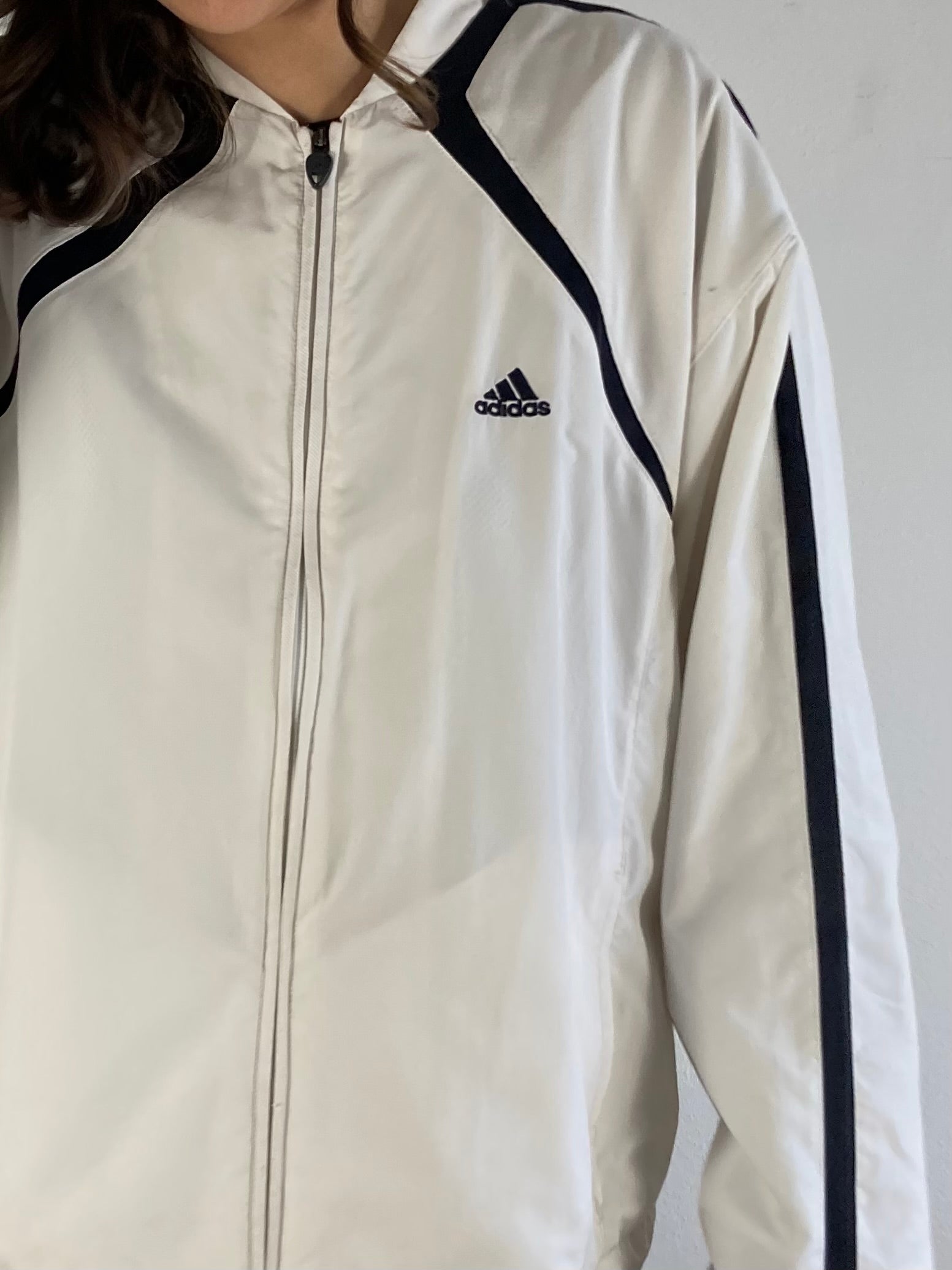 Track Jacket Vintage Adidas Sport Unisex White Cream Retro Fit Zip Jacket – L (fits like M)