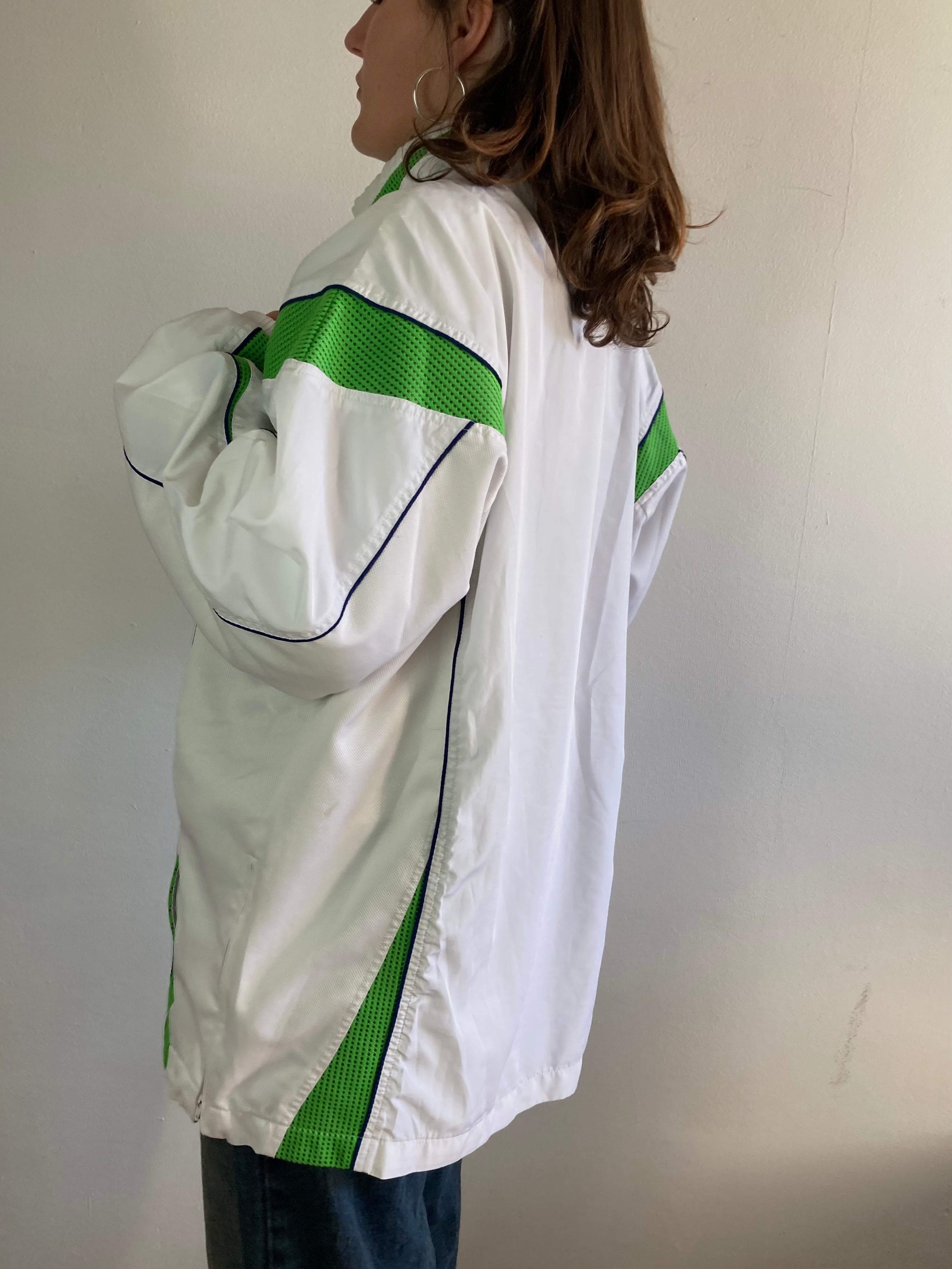 Track Jacket Vintage White Green Logo Front Longsleeve Oversized Unisex – L