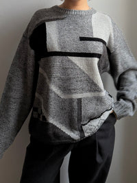 Vintage Oversized Wool Sweater Grey Unisex - L