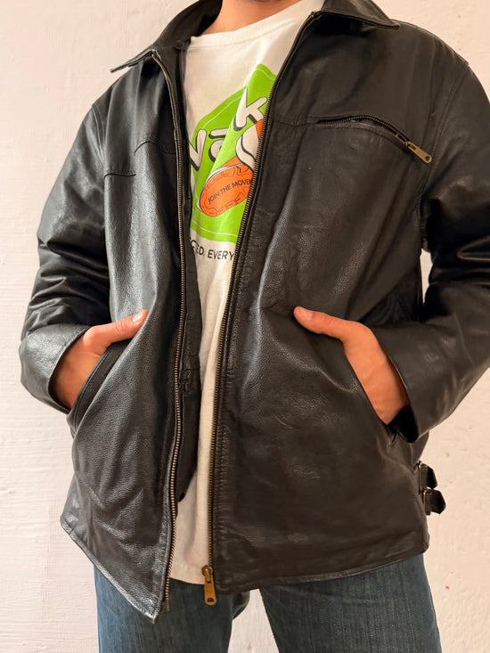 Vintage Oversized Leather Jacket SAKI Black Genuine Leather – XL