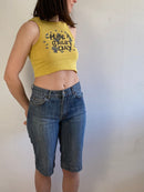 Top Vintage Y2K Baby Tee Front Print Yellow Fitted Cotton Blend Women – S