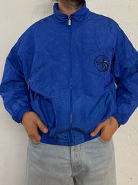 Vintage Long Sleeve Jacket Triump Embroidered Logo Front Blue – L